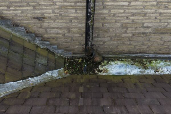 St Mary’s Church Halifax – gutter line Roof edge and gutter line at St Mary’s Church, Halifax, showing areas for contractor safety and drainage checks.