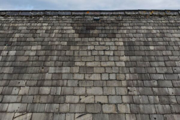 St Mary’s Church Halifax – displaced slates Close aerial view of worn and displaced slate coverings at St Mary’s Church, Halifax, recorded for contractor review.