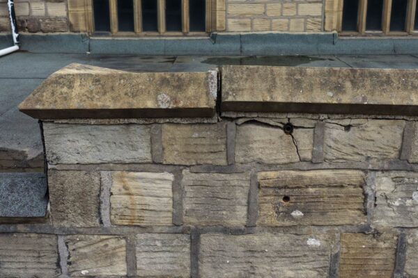 St Mary’s Church Halifax – parapet and gutter Parapet, gutter and roof-edge details at St Mary’s Church, Halifax, captured for safety and repair planning.